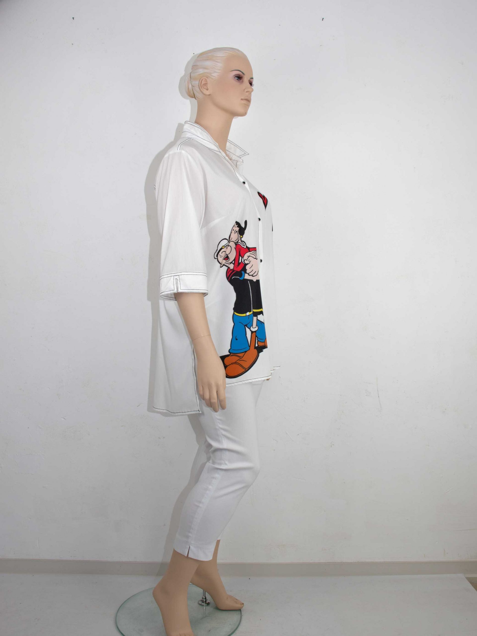 Long shirt white Comic Art Popeye spring summer plus size fashion online