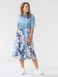seeyou Kleid Denim Materialmix Viskose Druck große Größen Frühjahr Sommer Mode online