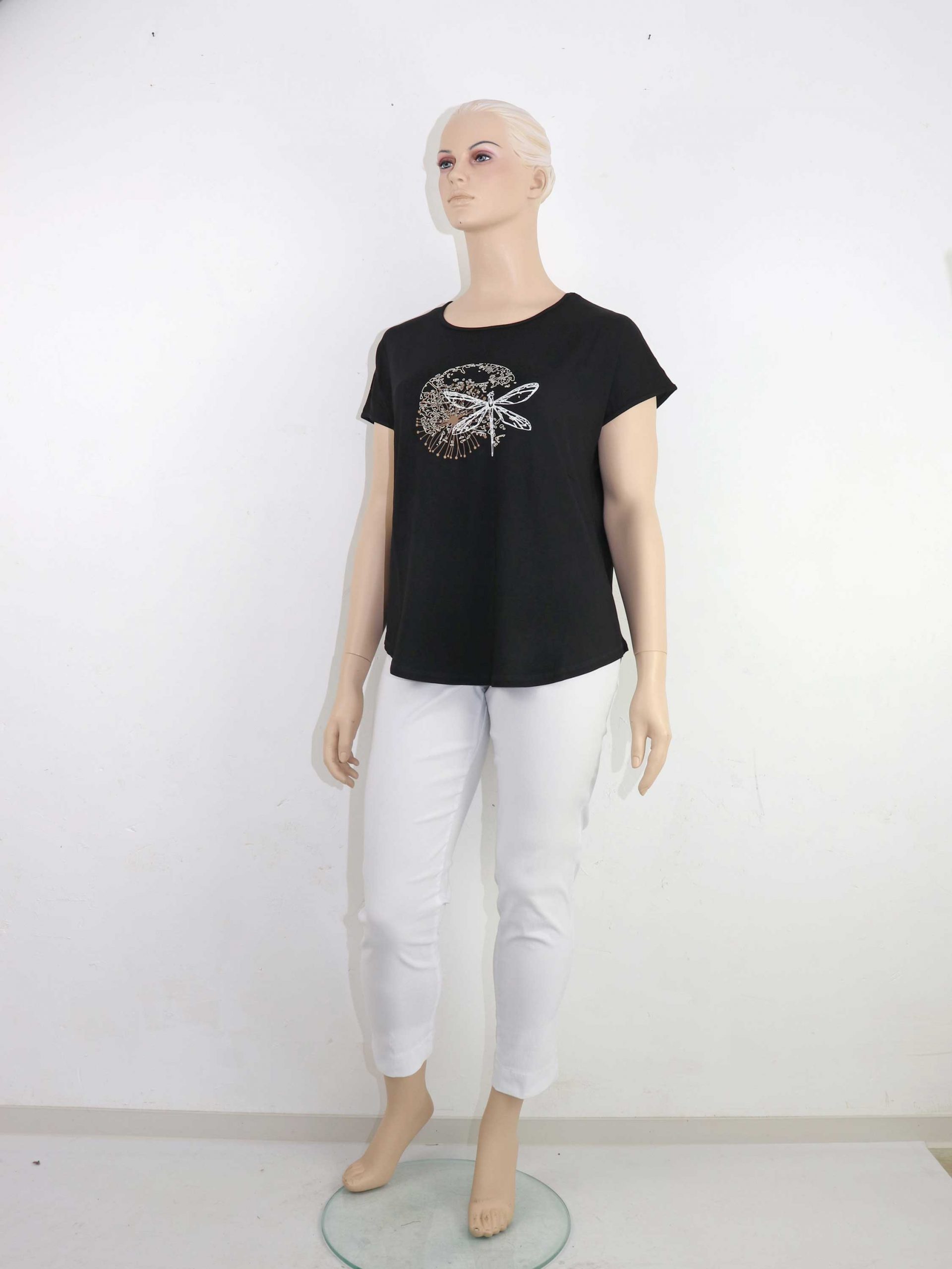 Gozzip Shirt Motiv Libelle Pusteblume Kurzarm schwarz Frühjahr Sommer große Größen Mode online