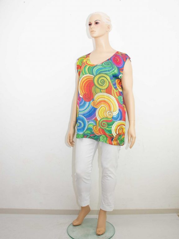 luftiges Sommer Top bunte Swirls ärmellos Feinstrick Frühjahr große Größen Mode online