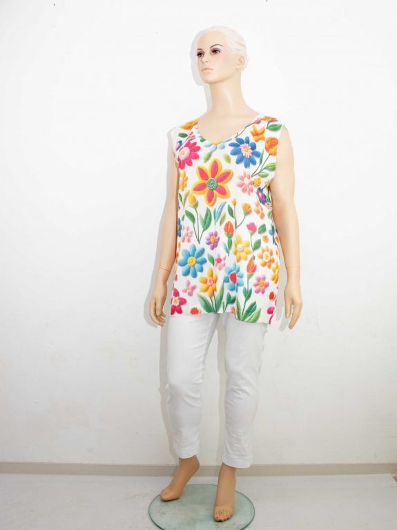 Sommer Top bunte Blumen Feinstrick ärmellos Frühjahr große Größen Mode online