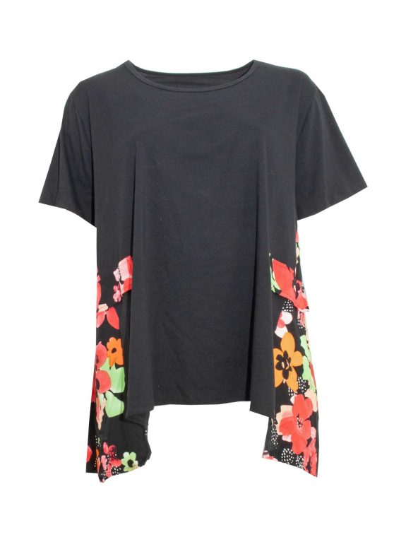 Luftiges, schwarzes Tunika-Shirt Kurzarm mit buntem Einsatz große Größen Mode online