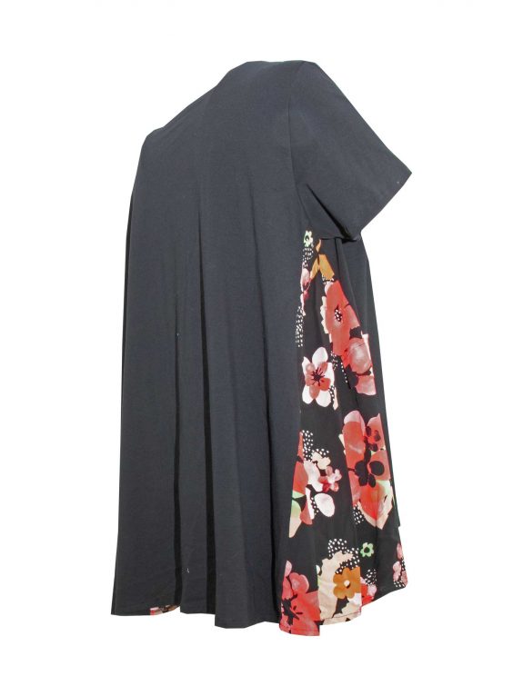 Luftiges, schwarzes Tunika-Shirt Kurzarm mit buntem Einsatz große Größen Mode online