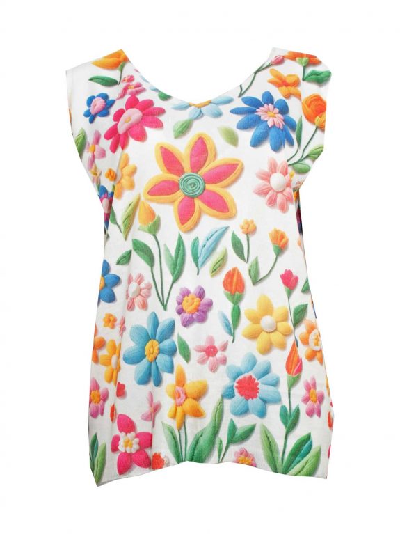 Sommer Top bunte Blumen Feinstrick ärmellos Frühjahr große Größen Mode online