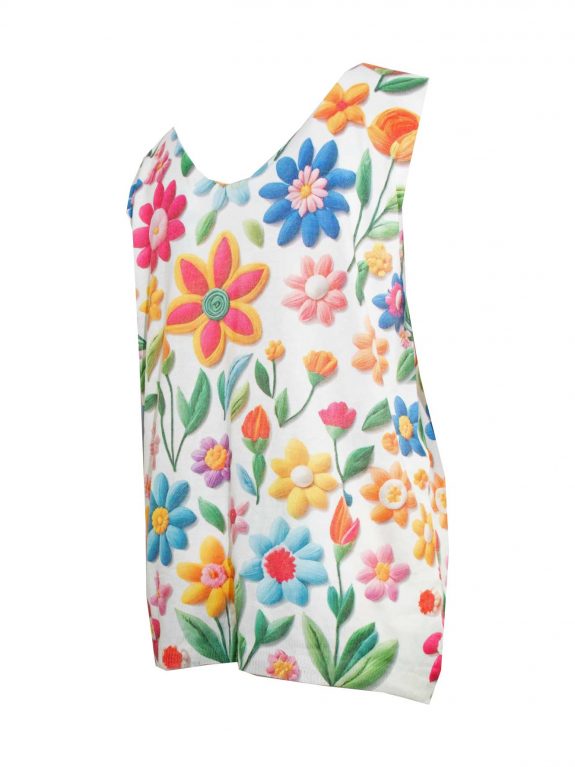 Sommer Top bunte Blumen Feinstrick ärmellos Frühjahr große Größen Mode online