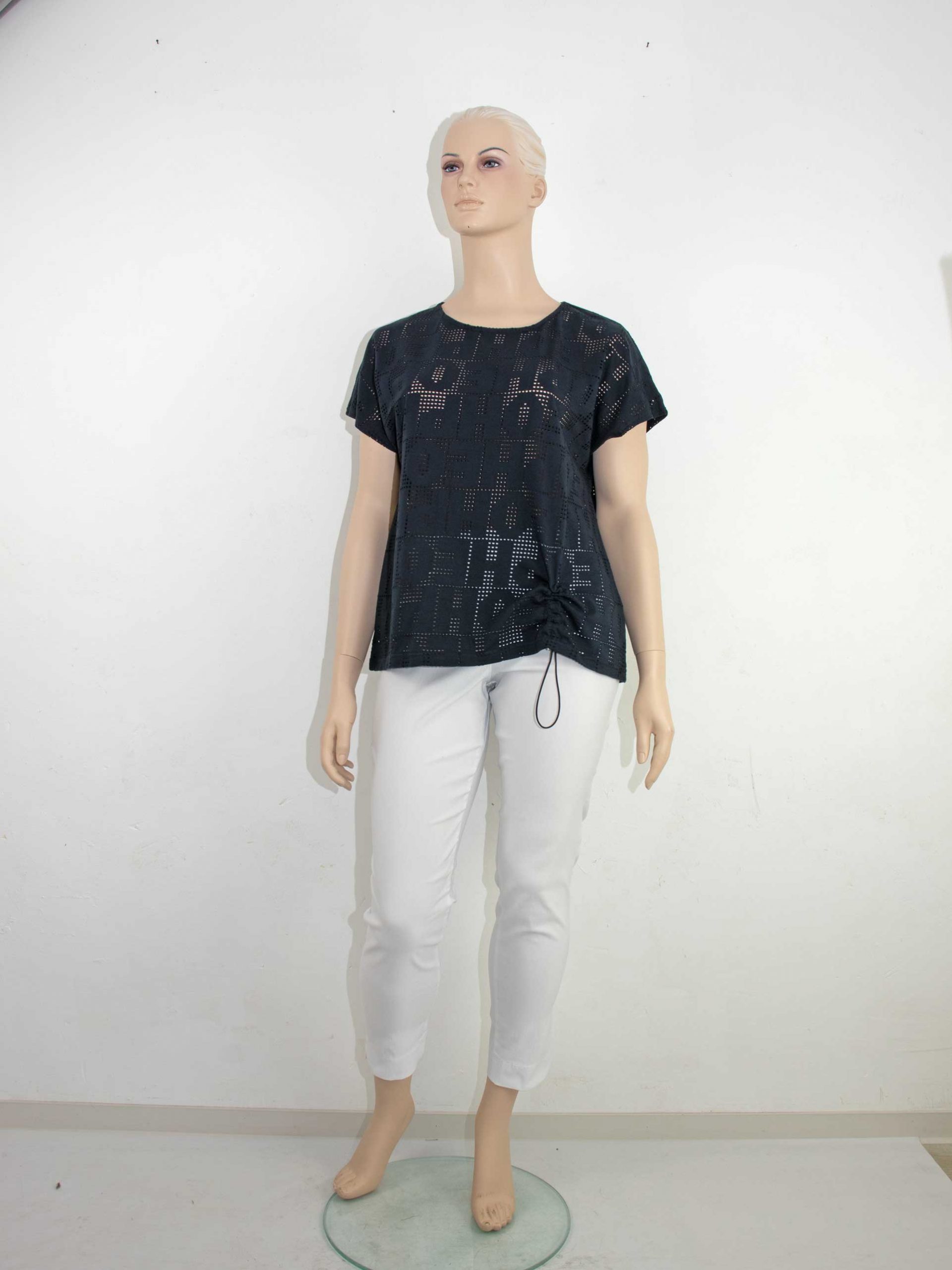 Doris Streich Shirt Mesh Ajours Letters dunkelblau Frühjahr Sommer große Größen Mode online