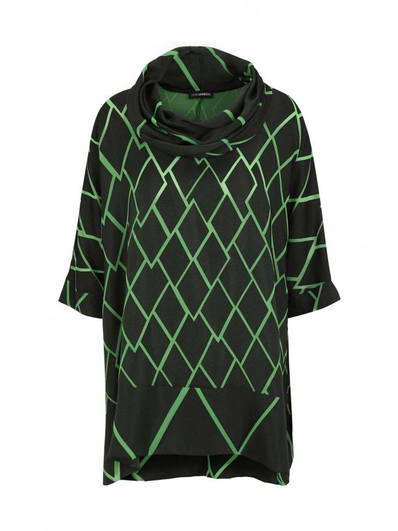 Doris Streich Tunika-Bluse schwarz grüne Rauten Rolli Herbst Winter große Größen Mode online