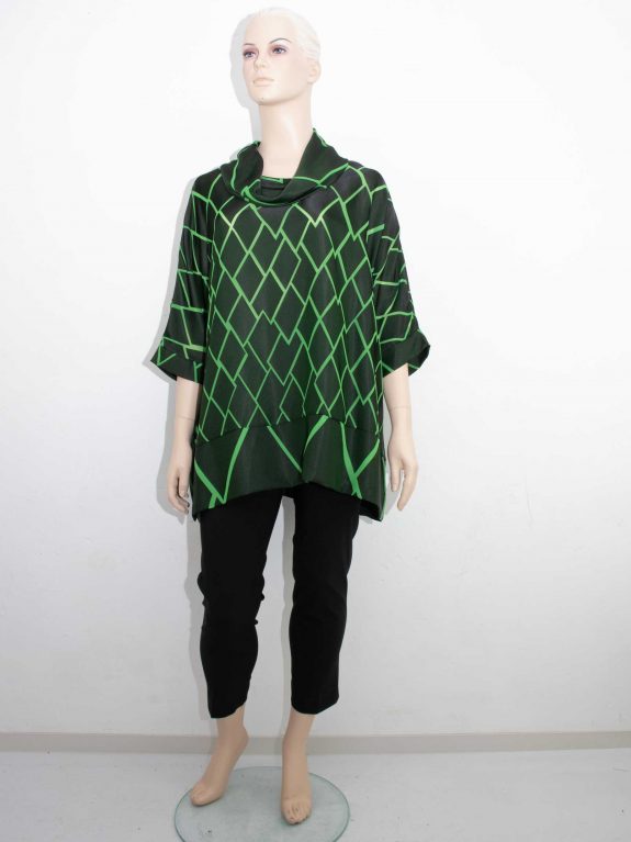 Doris Streich Tunika-Bluse schwarz grüne Rauten Rolli Herbst Winter große Größen Mode online