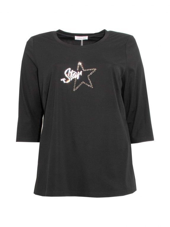 Mona Lisa Shirt Pailletten Motiv STAR 3/4 Arm Herbst Winter große Größen Mode online