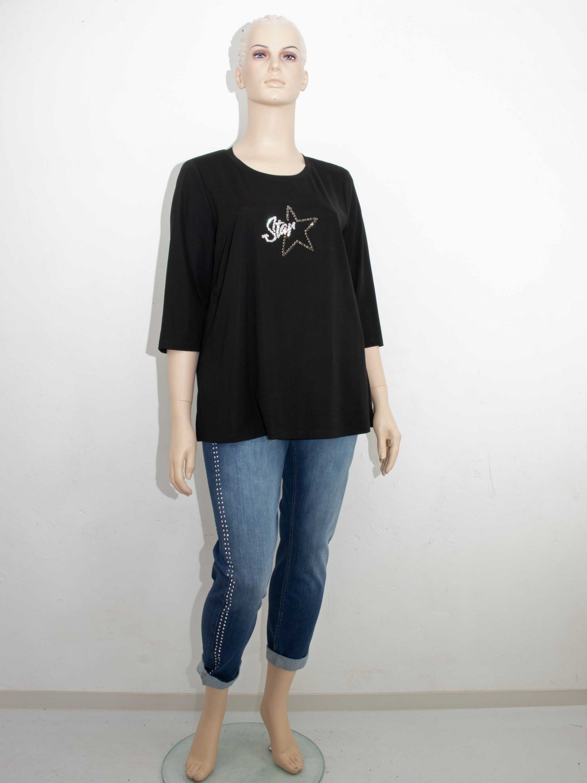 Mona Lisa Shirt Pailletten Motiv STAR 3/4 Arm Herbst Winter große Größen Mode online