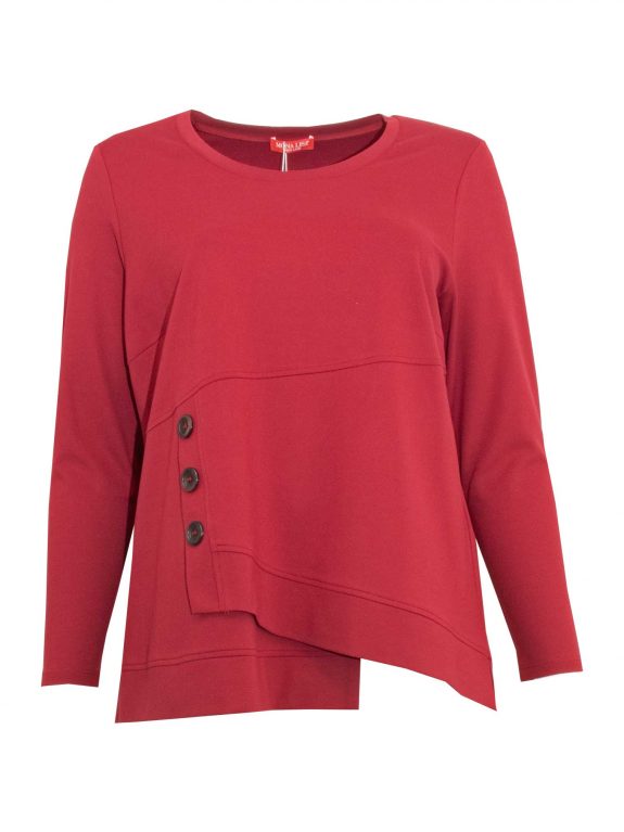 Mona Lisa Pulli-Shirt asymmetrisch Knöpfe rot Herbst Winter große Größen Mode online