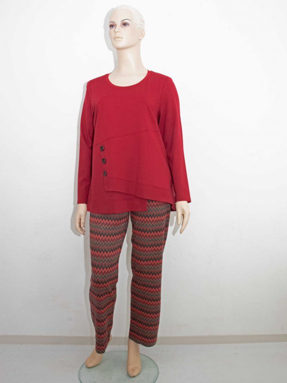 Mona Lisa Pulli-Shirt asymmetrisch Knöpfe Jersey Hose zickzack rot Herbst Winter große Größen Mode online
