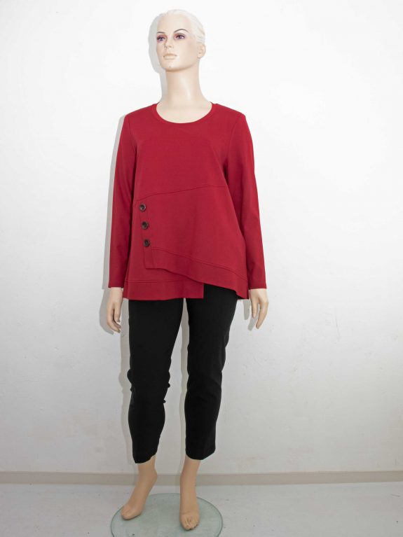 Mona Lisa Pulli-Shirt asymmetrisch Knöpfe rot Herbst Winter große Größen Mode online