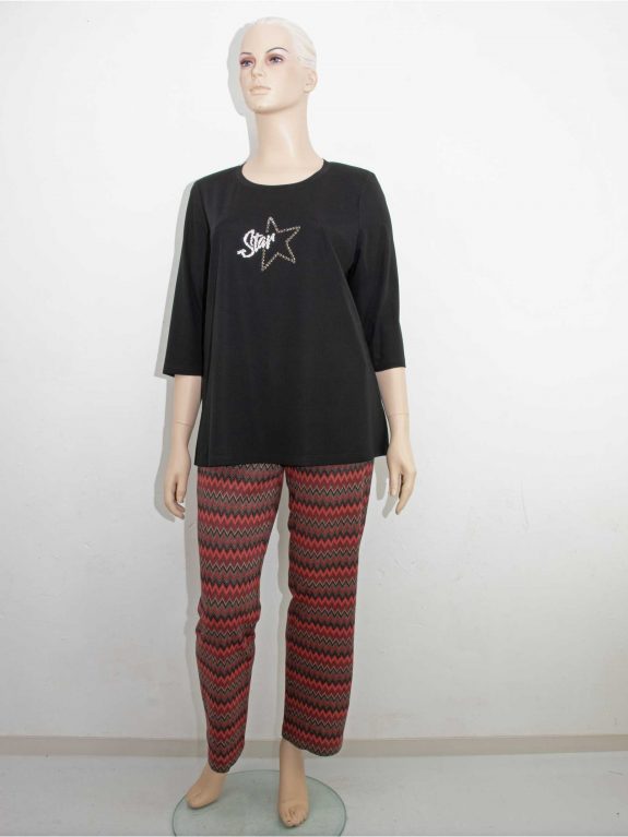 Mona Lisa Jersey Hose zickzack rot schwarze Shirt Glitzer Star Herbst Winter große Größen Mode online