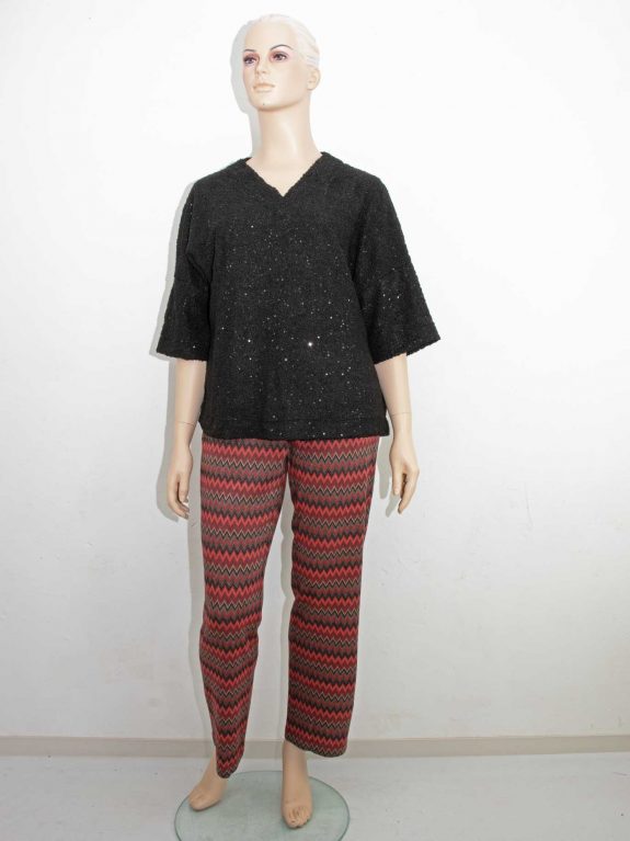 Mona Lisa Jersey Hose zickzack rot Verpass Teddy-Pulli Herbst Winter große Größen Mode online