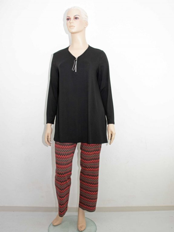 Mona Lisa Jersey Hose zickzack rot Doris Streich Tunika A-Linie Zipper Herbst Winter große Größen Mode online
