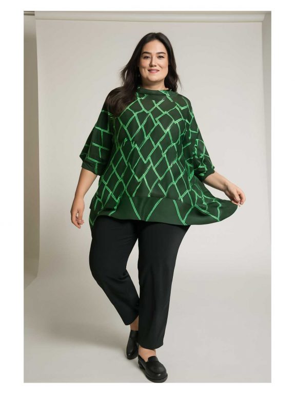 Doris Streich Tunika-Bluse schwarz grüne Rauten Rolli Herbst Winter große Größen Mode online