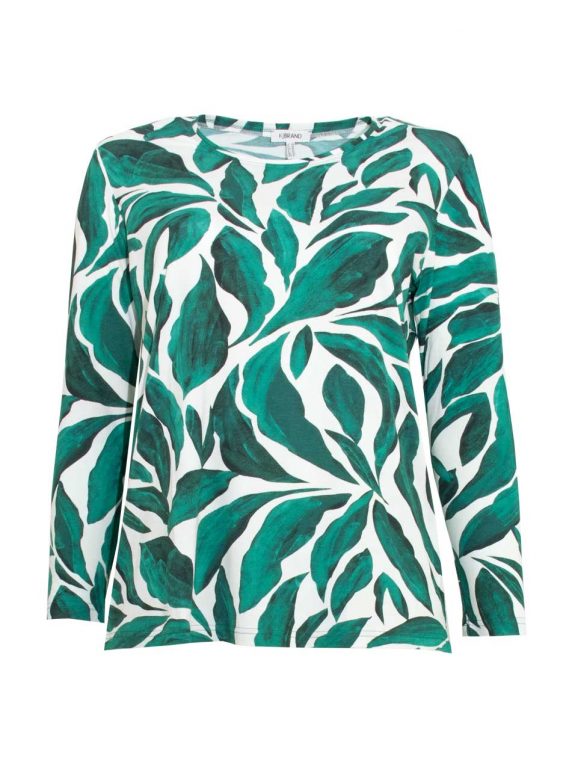 Langarm-Shirt Blätterdruck jadegrün Herbst Winter große Größen Mode online
