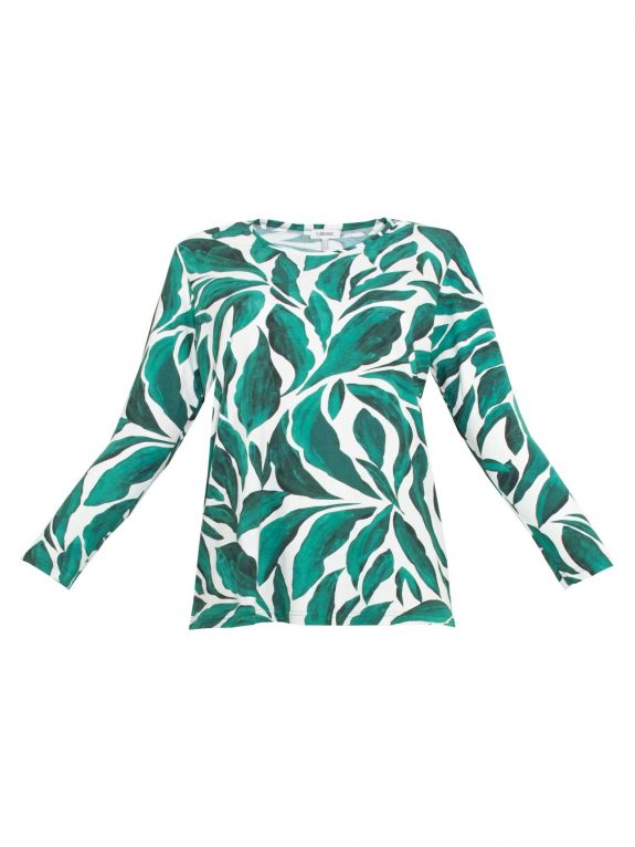 Langarm-Shirt Blätterdruck jadegrün Herbst Winter große Größen Mode online