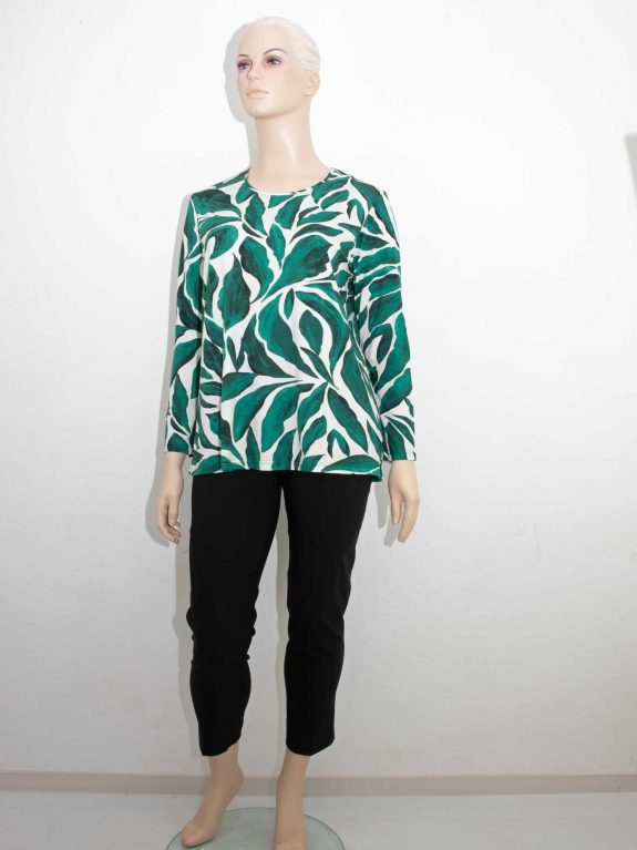 Langarm-Shirt Blätterdruck jadegrün Herbst Winter große Größen Mode online