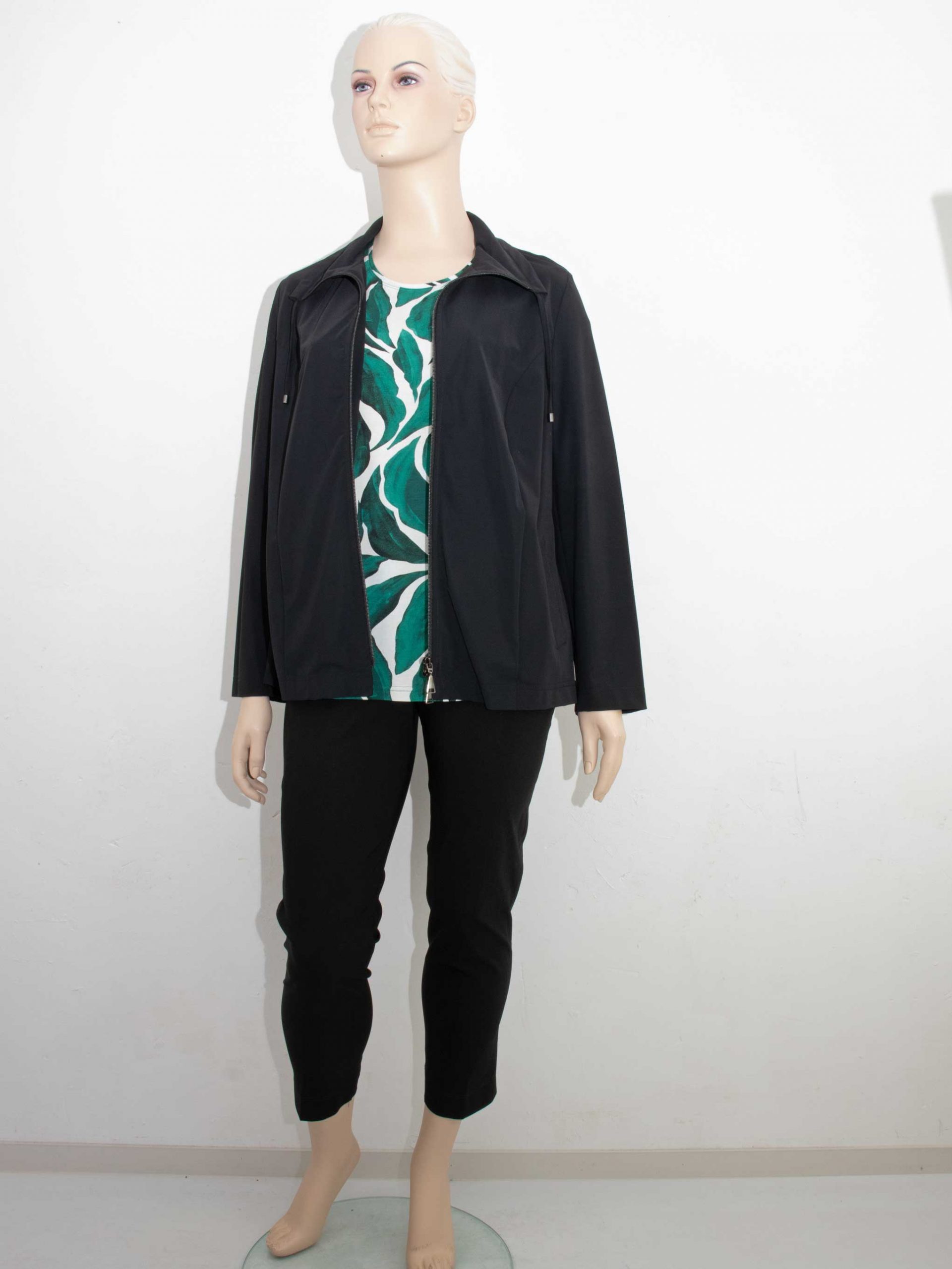 KjBRAND Langarm-Shirt Blätterdruck jadegrün Mona Lisa Boucle-Jacke Glitzer Herbst Winter große Größen Mode online