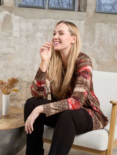 Mona Lisa Shirt Langarm Leo Bordeaux Slinky kurz Herbst Winter große Größen online