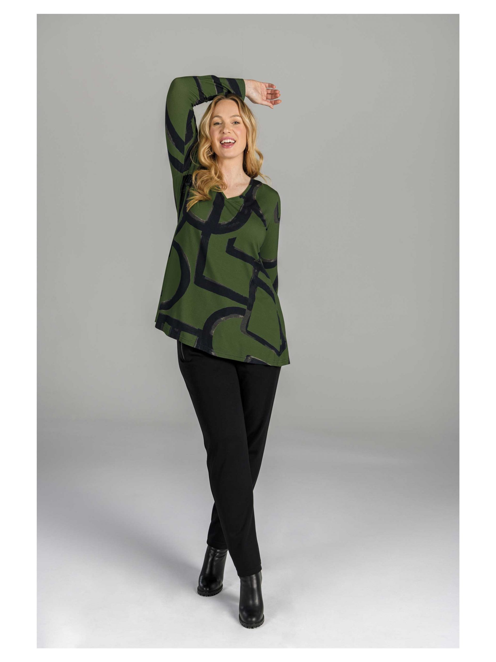 KjBRAND Shirt oliv gemustert A-Linie Langarm Herbst Winter große Größen Mode online