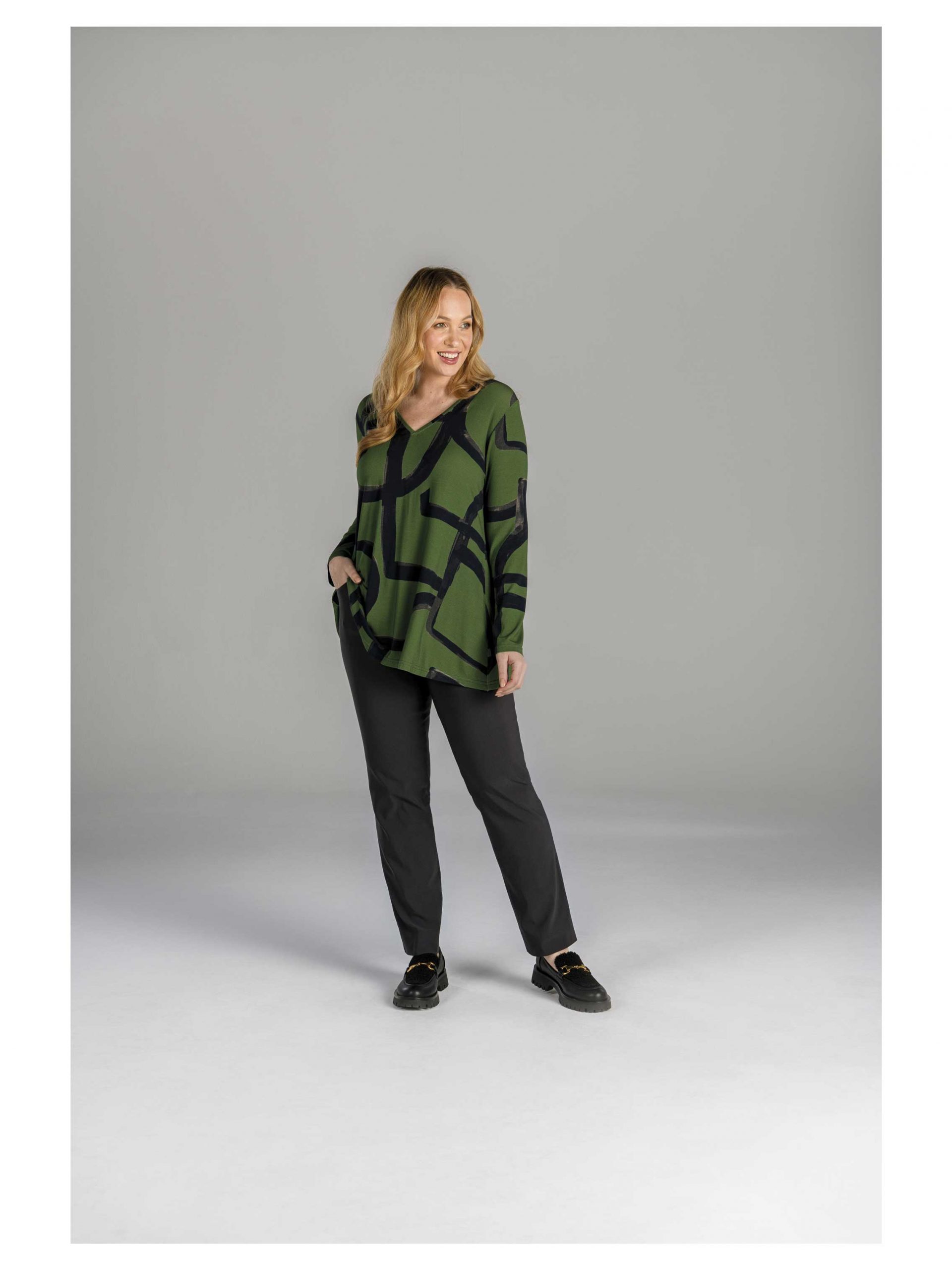 KjBRAND Shirt oliv gemustert A-Linie Langarm Jersey-Hose Herbst Winter große Größen Mode online