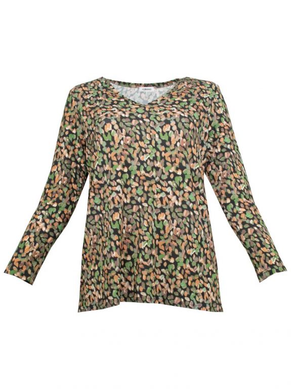 KjBRAND Shirt A-Linie oliv-braun Kleckse Langarm Herbst Winter große Größen Mode online