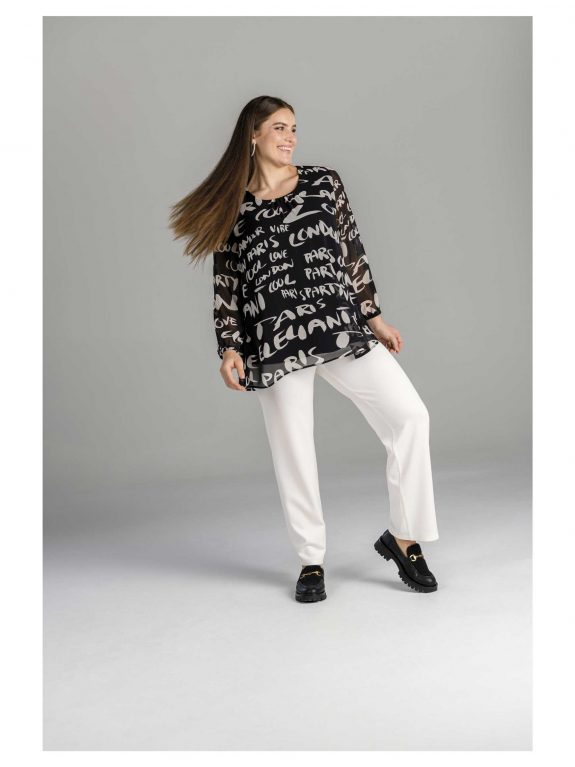 KjBRAND Blusen-Shirt Lettering schwarz-weiß Langarm Herbst Winter große Größen Mode online