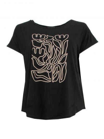 Gozzip Top Short Sleeve Black Motif Motif  Beige plus size fashion online