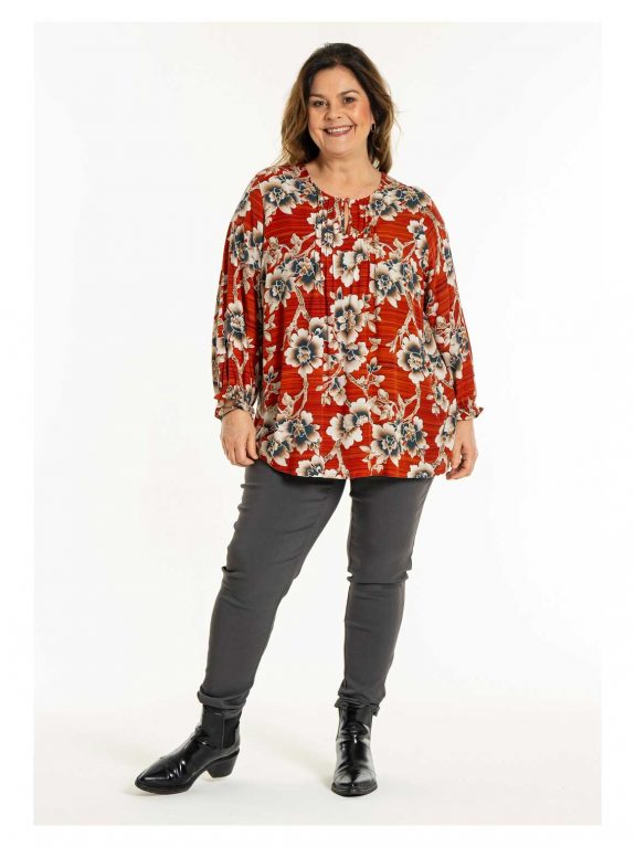 Gozzip tunic blouse orange floral smock sleeves fall winter plus size fashion online