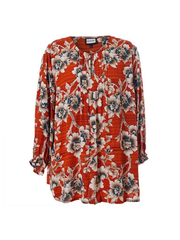 Gozzip tunic blouse orange floral smock sleeves fall winter plus size fashion online