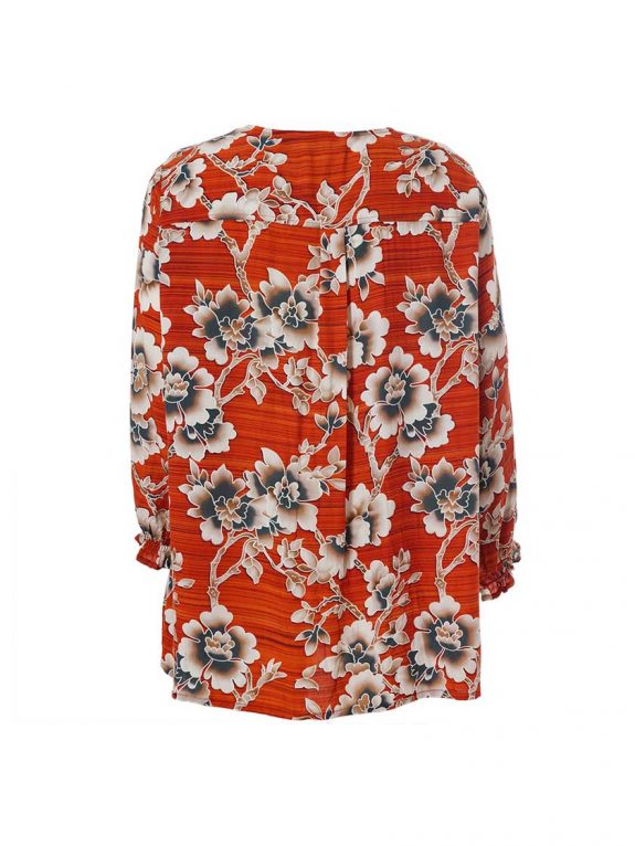 Gozzip tunic blouse orange floral smock sleeves fall winter plus size fashion online
