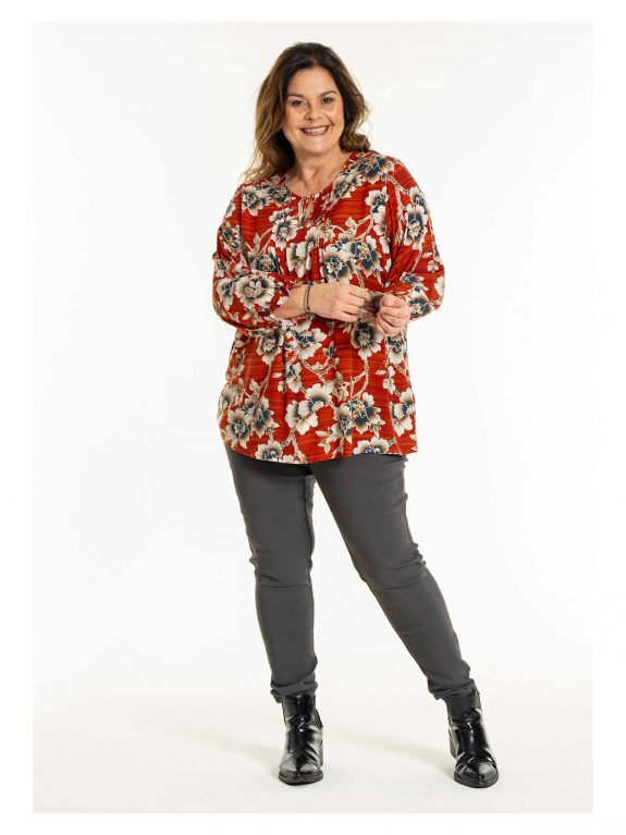 Gozzip tunic blouse orange floral smock sleeves fall winter plus size fashion online