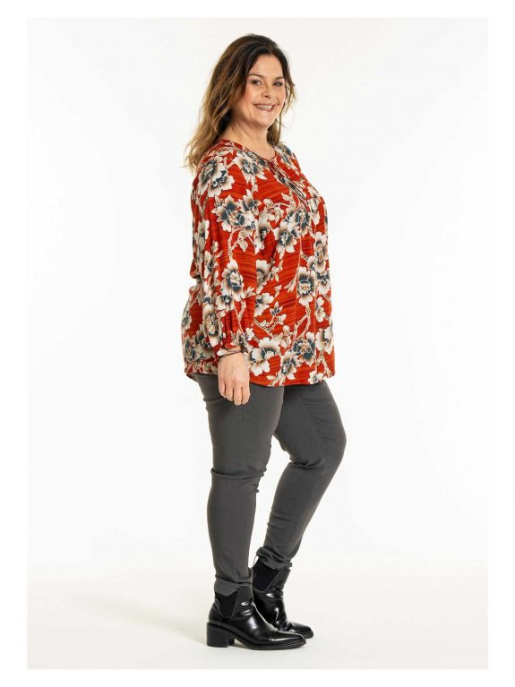 Gozzip tunic blouse orange floral smock sleeves fall winter plus size fashion online