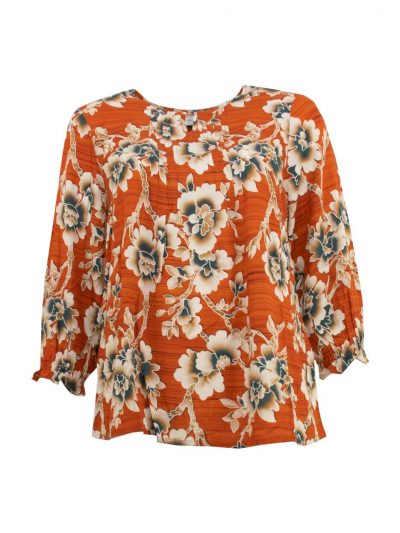 Gozzip tunic blouse orange floral smock sleeves fall winter plus size fashion online