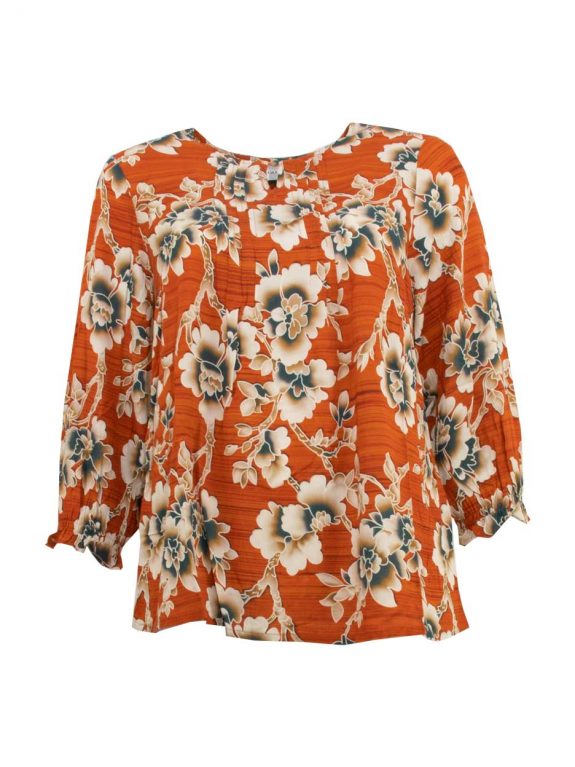 Gozzip tunic blouse orange floral smock sleeves fall winter plus size fashion online