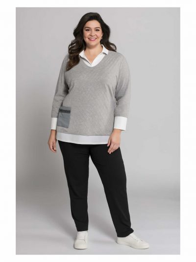 Mona Lisa Pulli 2in1 Optik flauschig silber große Größen Herbst Winter Mode online