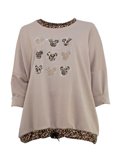 Sweatshirt Motiv Leo Maus beige one size Herbst Winter große Größen Mode online