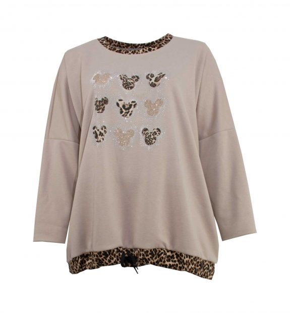 Sweatshirt Motiv Leo Maus beige one size Herbst Winter große Größen Mode online