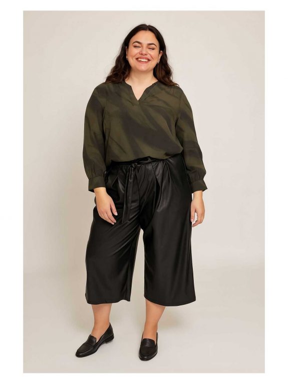 seeyou Tunika-Bluse Viskose Langarm oliv schwarz Culotte Lederimitat Herbst Winter große Größen Mode online