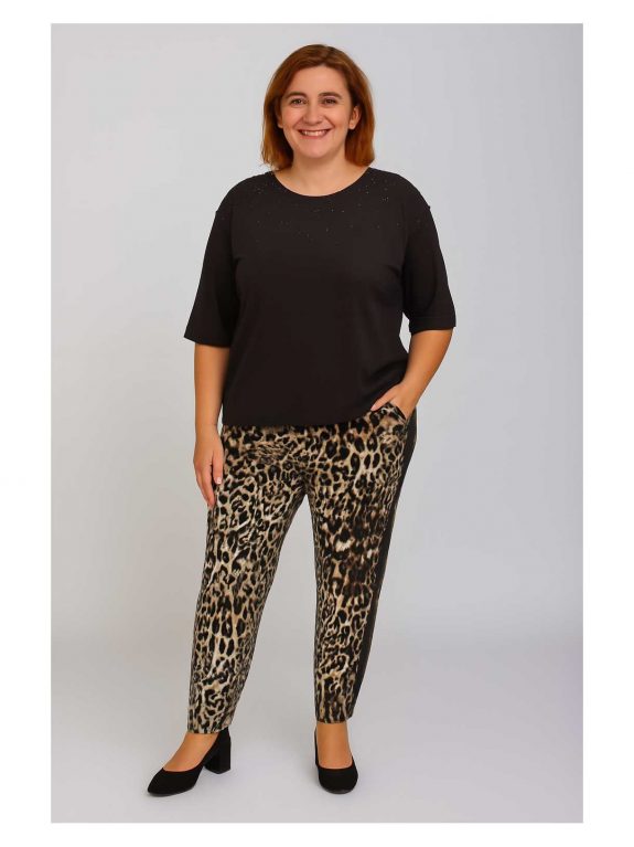 seeyou Jersey-Shirt schwarz Perlenbesatz Verpass Hose Animal Herbst Winter große Größen Mode online