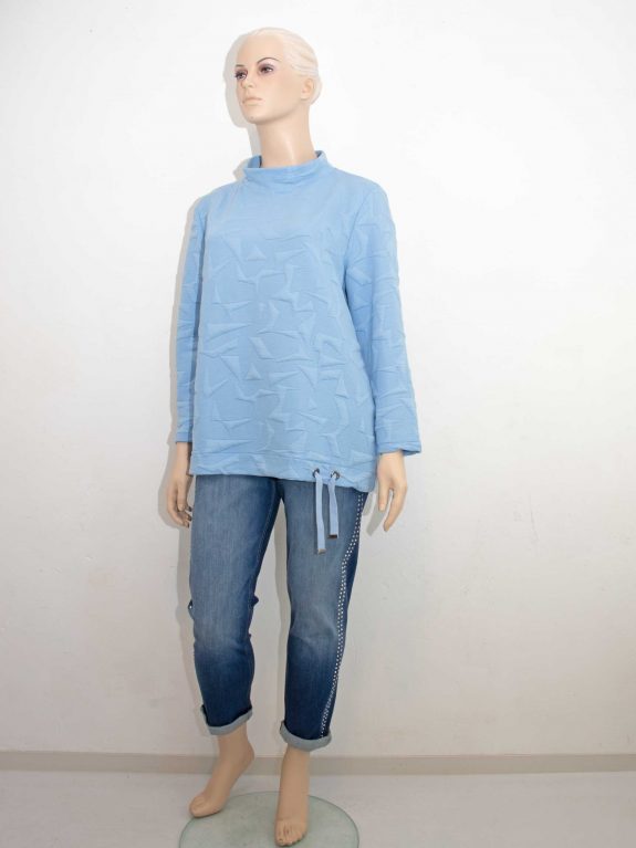 Doris Streich Sweatie Pullover hellblau 3-D Jacquard Herbst Winter große Größen Mode online