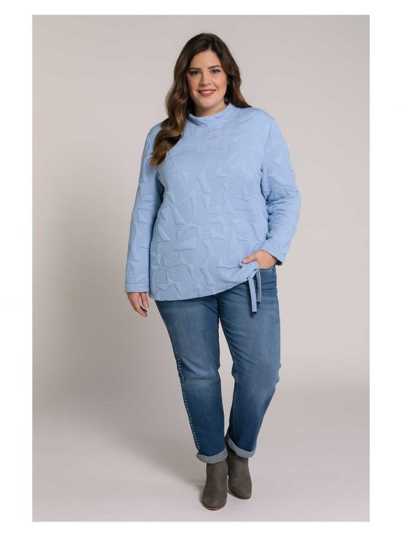 Doris Streich Sweatie Pullover hellblau 3-D Jacquard Jeans Superstretch Glitzersteine Herbst Winter große Größen Mode online