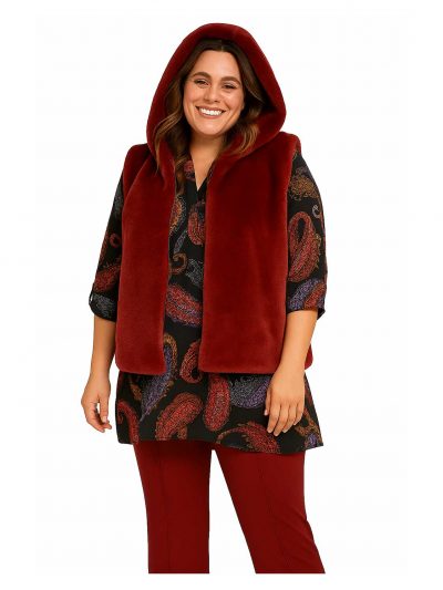 Doris Streich Tunika-Bluse Paisley bordeaux bunt Krempelarm Mona Lisa Fellweste Herbst Winter große Größen Mode online