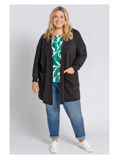 KjBRAND Langarm-Shirt Blätterdruck jadegrün Strick-Jacke Bubble Superstretch Jeans Glitzer Herbst Winter große Größen Mode online