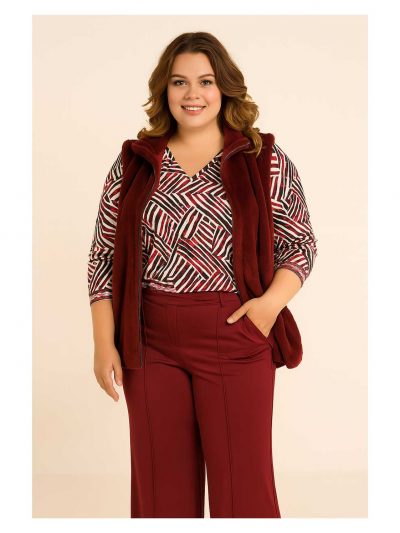 KjBRAND Shirt Langarm gemustert bordeaux Mona Lisa Fellweste Herbst Winter große Größen Mode online