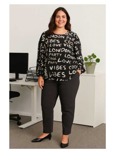 KjBRAND Tunic Wording black & white fall winter plus size fashion online