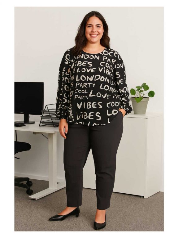 KjBRAND Tunic Wording black & white fall winter plus size fashion online